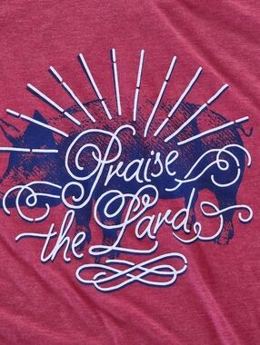 PRAISE THE LARD Tee Delta Meat Market Quirky Pig BBQ T-Shirt XXL Red